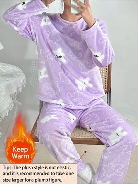 Lilac Bunny Plush Kids Pajama Set - Soft Fleece Sleepwear